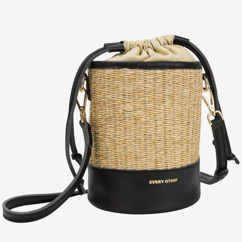Soleil Rattan Drawstring Bucket Bag