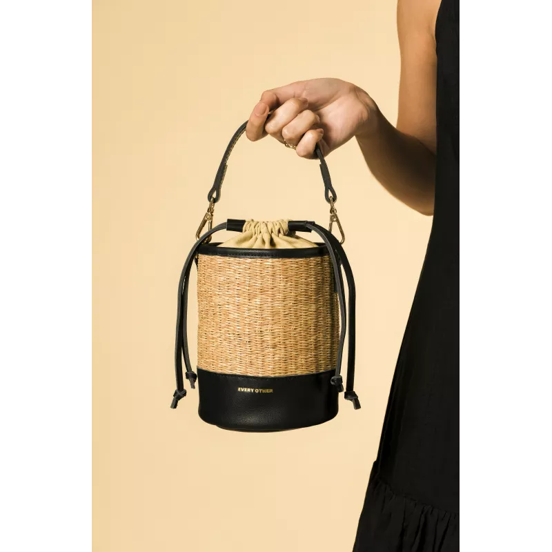 Soleil Rattan Drawstring Bucket Bag