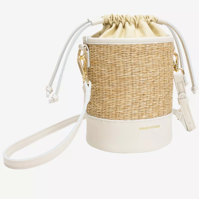Soleil Rattan Drawstring Bucket Bag